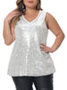 Plus Size Tops for Women Sleeveless Sparkle Shimmer Glitter Sequin V Neck Tank Top