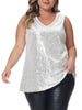 Plus Size Tops for Women Sleeveless Sparkle Shimmer Glitter Sequin V Neck Tank Top