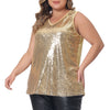 Plus Size Tops for Women Sleeveless Sparkle Shimmer Glitter Sequin V Neck Tank Top