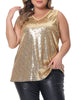 Plus Size Tops for Women Sleeveless Sparkle Shimmer Glitter Sequin V Neck Tank Top