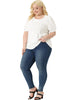 Plus Size Puff Short Sleeve Crew Neck Pleated Tunic Blouses