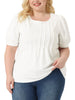 Plus Size Puff Short Sleeve Crew Neck Pleated Tunic Blouses