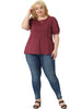 Plus Size Puff Short Sleeve Crew Neck Pleated Tunic Blouses
