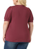 Plus Size Puff Short Sleeve Crew Neck Pleated Tunic Blouses