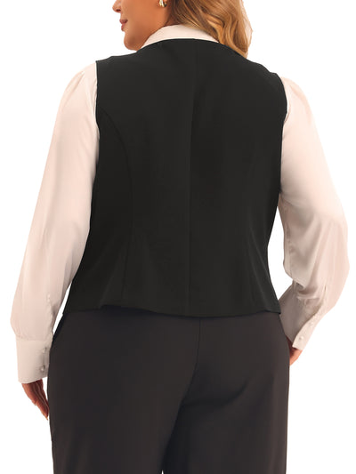 Plus Size Waistcoat Double Breasted Vintage Lapel Collar Vest Coat with 2 Pockets
