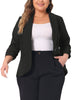 Plus Size Blazer for Women 3/4 Ruched Sleeve Open Front Lightweight Work Office Suit Jacket