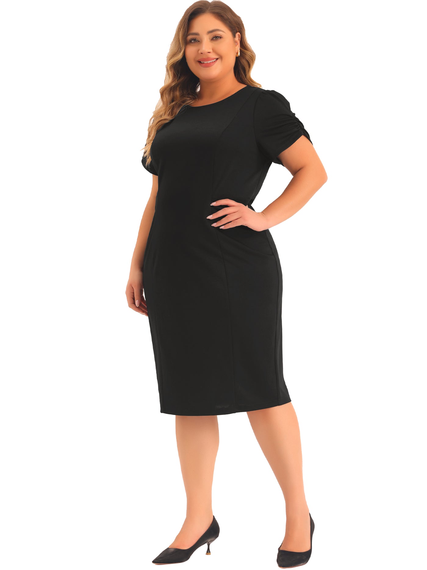 Bublédon Plus Size Short Sleeve Above the Knee Sheath Office Wear to Work Dress