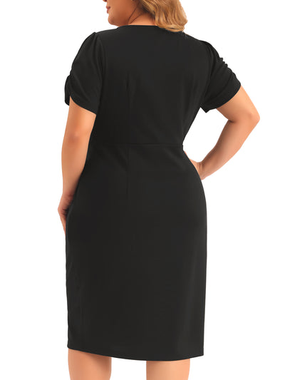 Plus Size Short Sleeve Above the Knee Sheath Office Wear to Work Dress