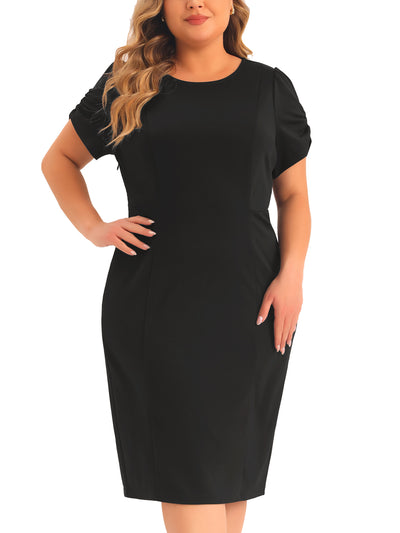 Plus Size Short Sleeve Above the Knee Sheath Office Wear to Work Dress