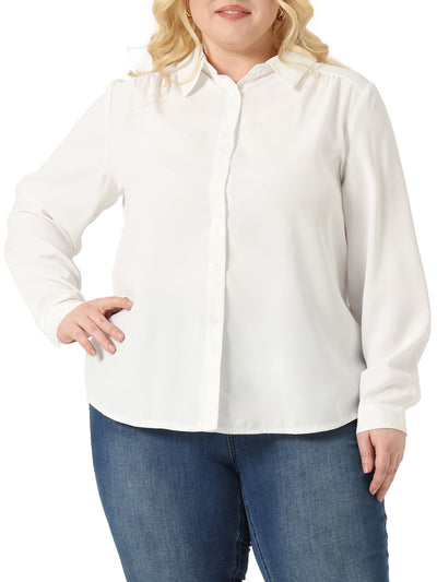 Plus Size Chiffon Shirt for Women Long Sleeve Button Down Collared Business Office Blouses Tops