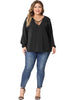 Plus Size Chiffon Blouses for Women V Neck Lace Panel Long Sleeve Elastic Cuff Casual Tops Shirts
