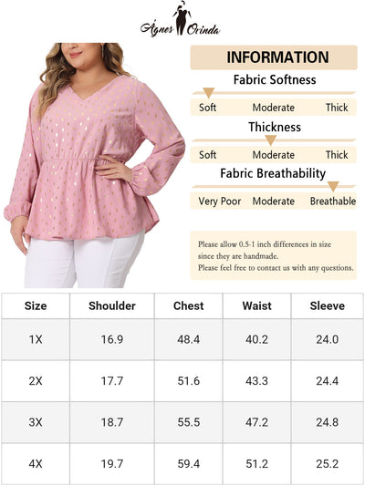 Plus Size Blouses for Women Long Sleeve V Neck Geometric Print Ruffled Elastic Waist Tunic Tops