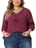 Plus Size TTie Neck Tassel Self Flutter Half Sleeve Blouses