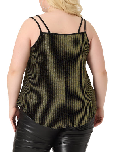 Plus Size Camisole for Women V Neck Sparkle Silvery Sleeveless Spaghetti Strap Cami Tank Tops