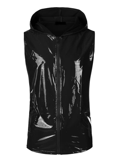 Metallic Shiny Party Club Sleeveless Zipper Hooded Vest