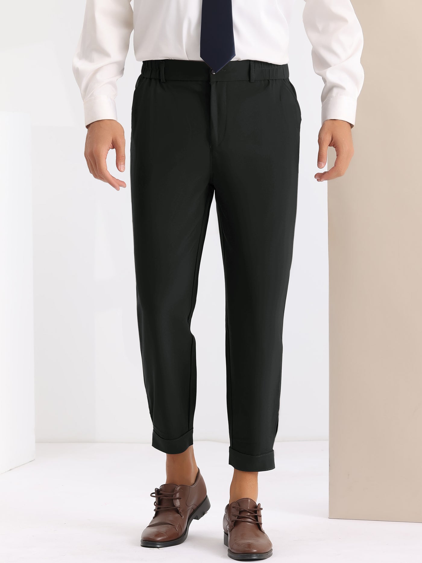 Bublédon Dress Pants Lightweight Expandable Waist Work Office Tapered Trousers