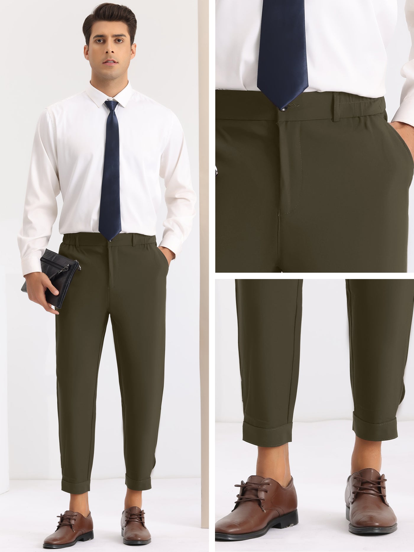 Bublédon Dress Pants Lightweight Expandable Waist Work Office Tapered Trousers
