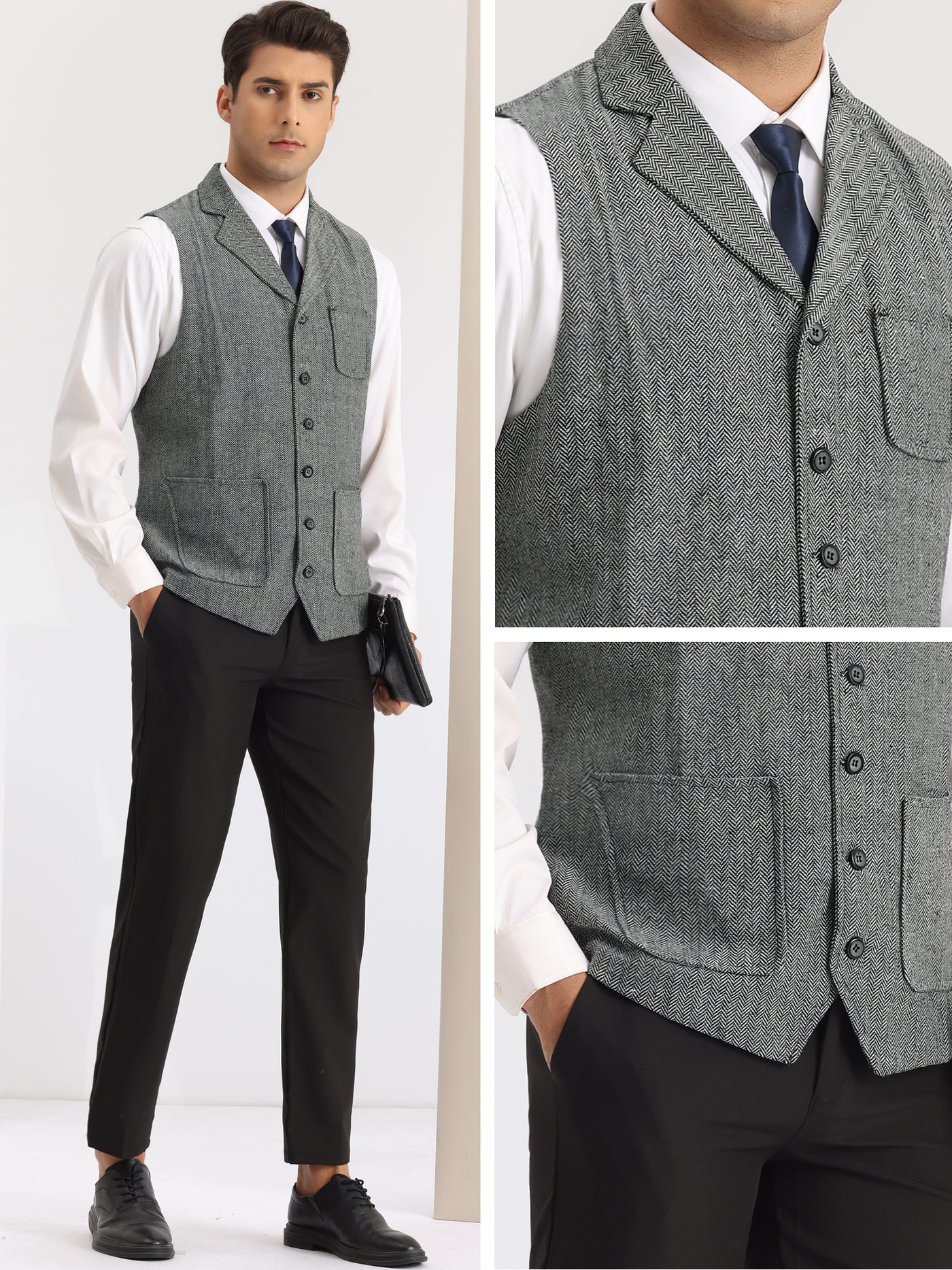 Bublédon Men's Business Suit Vest Single Breasted Herringbone Western Formal Waistcoat