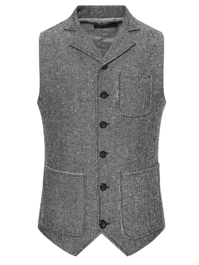 Men's Business Suit Vest Single Breasted Herringbone Western Formal Waistcoat