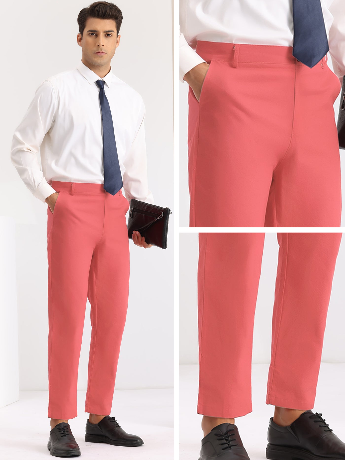 Bublédon Dress Pants for Men's Regular Fit Flat Front Solid Business Wedding Trousers