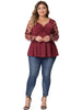 Plus Size V Neck Panel Heart Sheer Mesh Long Sleeve Shirts Blouses Babydoll Tops