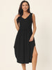 Summer Sleeveless V Neck Casual Midi Beach Dress with Pockets