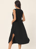 Summer Sleeveless V Neck Casual Midi Beach Dress with Pockets