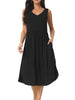 Summer Sleeveless V Neck Casual Midi Beach Dress with Pockets