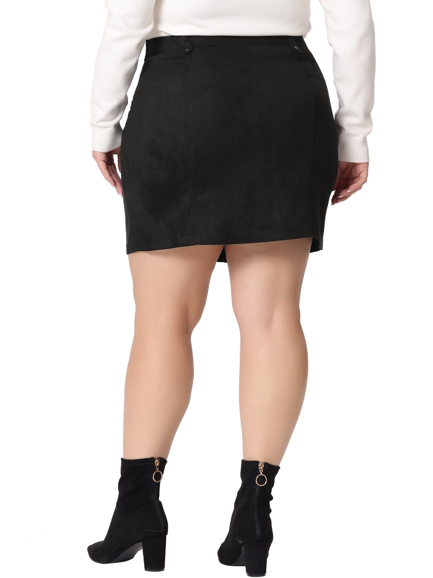 Bublédon Plus Size Skirt for Women Faux Suede Zipper Front Pockets Elastic Waist Mini Skirts