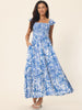 Summer Boho Smocked Beach Sundress Sleeveless Ruffle Floral Flowy Tiered Maxi Dress
