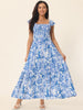 Summer Boho Smocked Beach Sundress Sleeveless Ruffle Floral Flowy Tiered Maxi Dress