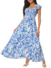 Summer Boho Smocked Beach Sundress Sleeveless Ruffle Floral Flowy Tiered Maxi Dress