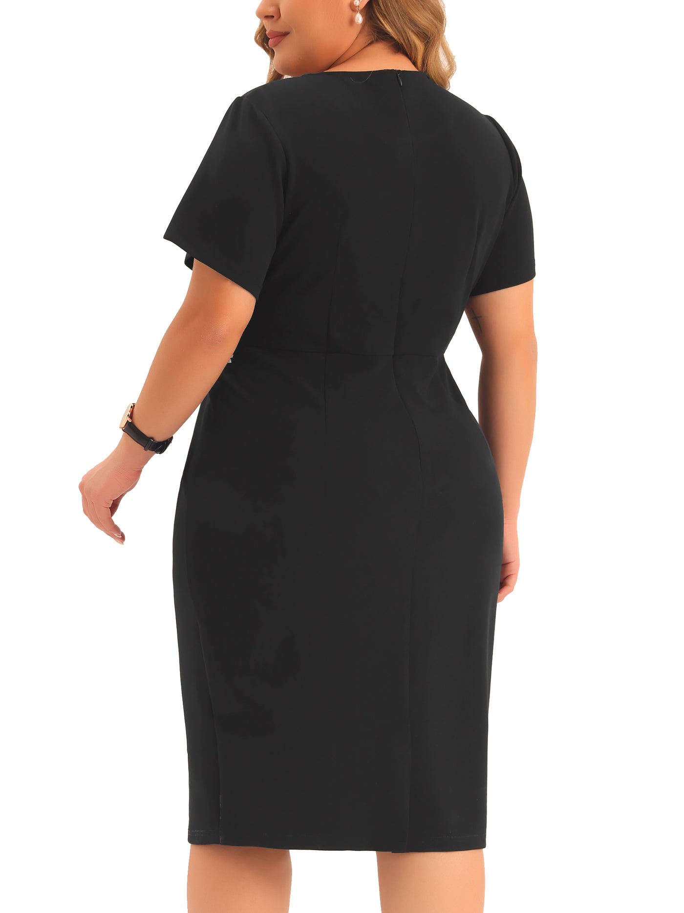 Bublédon Plus Size Dresses for Women Vintage Sheath Short Sleeve Bodycon Business Pencil Dress