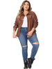 Plus Size Faux Leather Shirts for Women Loose Fit Blazer Long Sleeves Button Motorcycle Biker Coat Casual Jacket