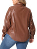 Plus Size Faux Leather Shirts for Women Loose Fit Blazer Long Sleeves Button Motorcycle Biker Coat Casual Jacket