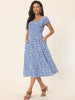 Casual Floral Crewneck Cap Sleeve Boho Flowy Midi Sun Dress with Pockets