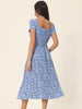 Casual Floral Crewneck Cap Sleeve Boho Flowy Midi Sun Dress with Pockets
