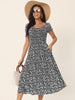 Casual Floral Crewneck Cap Sleeve Boho Flowy Midi Sun Dress with Pockets