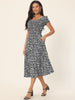 Casual Floral Crewneck Cap Sleeve Boho Flowy Midi Sun Dress with Pockets