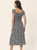 Casual Floral Crewneck Cap Sleeve Boho Flowy Midi Sun Dress with Pockets
