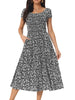Casual Floral Crewneck Cap Sleeve Boho Flowy Midi Sun Dress with Pockets