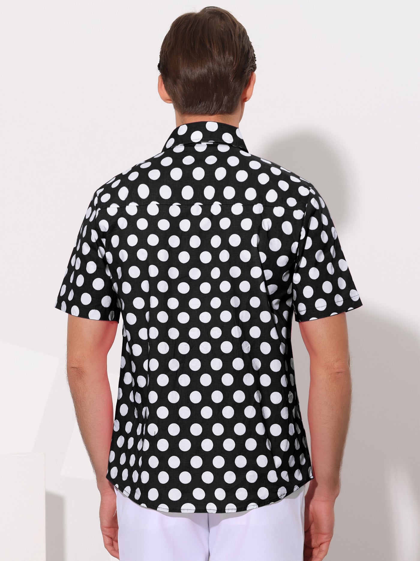 Bublédon Polka Dots Pattern Point Collar Short Sleeves Printed Dress Shirts