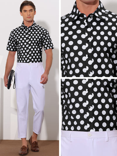 Polka Dots Pattern Point Collar Short Sleeves Printed Dress Shirts