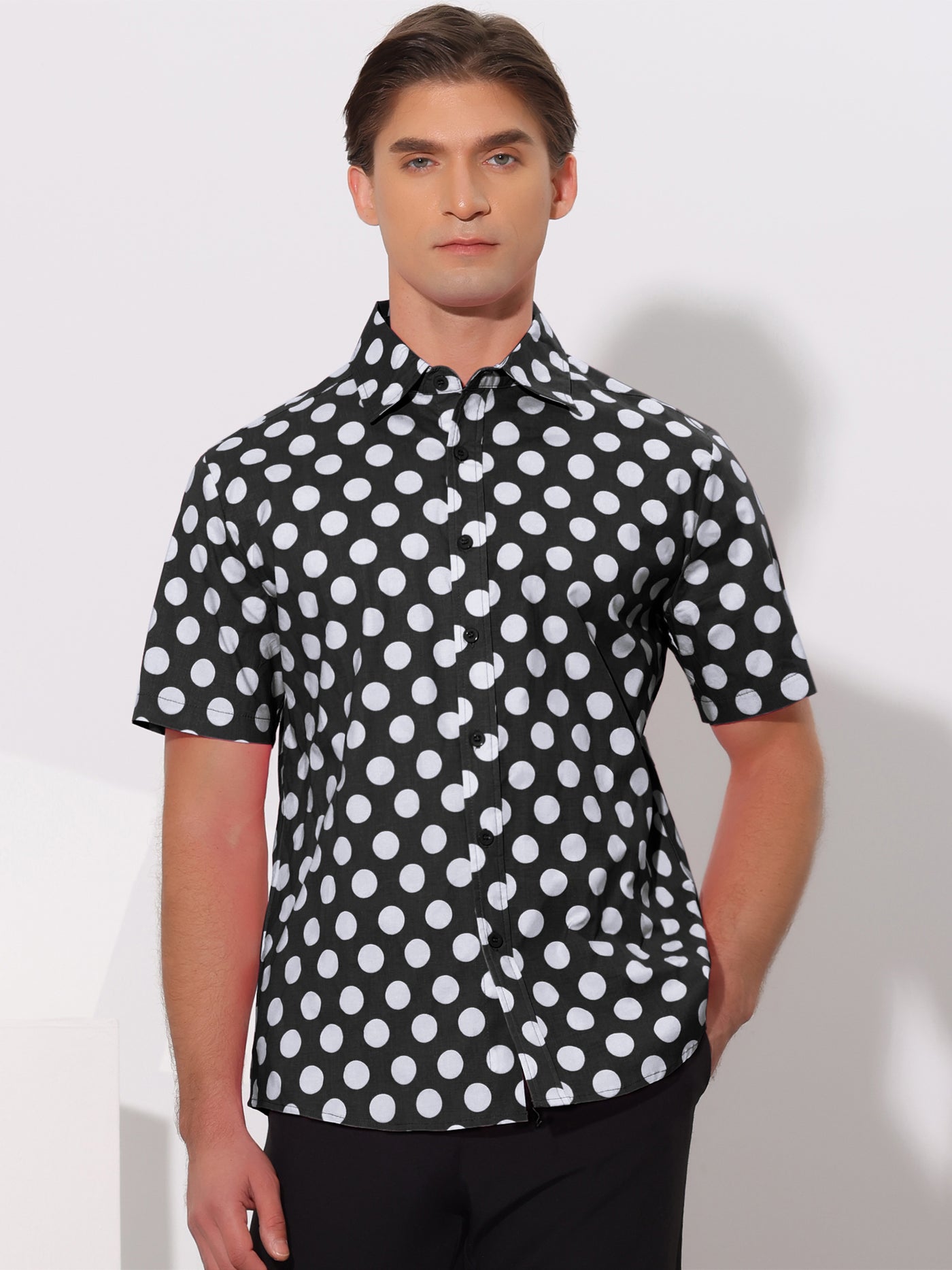 Bublédon Polka Dots Shirt for Men's Summer Short Sleeves Button Printed Dress Shirts