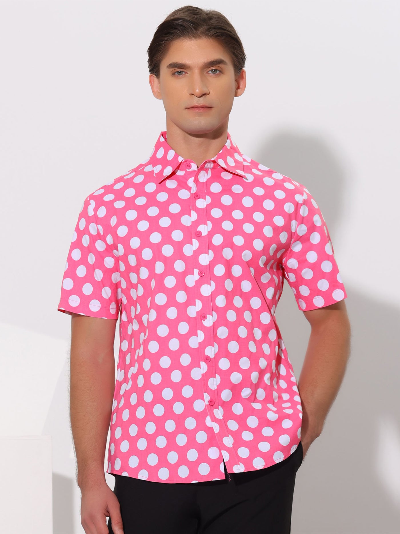 Bublédon Polka Dots Shirt for Men's Summer Short Sleeves Button Printed Dress Shirts