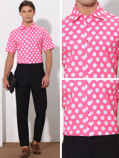 Polka Dots Shirt for Men's Summer Short Sleeves Button Printed Dress Shirts