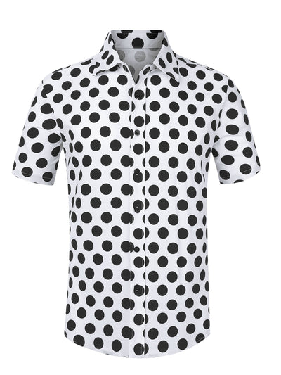 Polka Dots Shirt for Men's Summer Short Sleeves Button Printed Dress Shirts