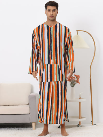 Striped Nightshirt Color Block Button Down Lounge Nightgown