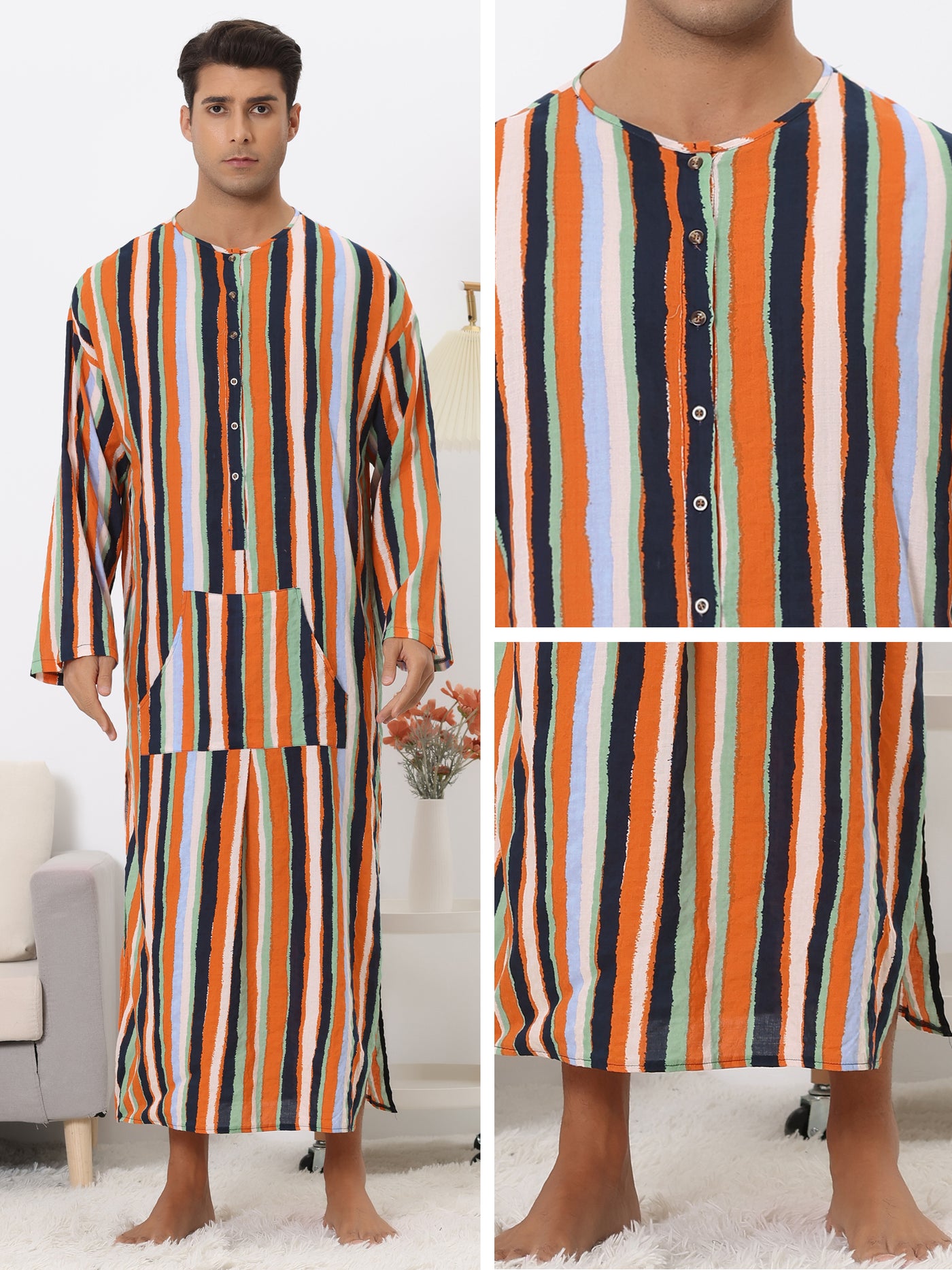 Bublédon Striped Nightshirt Color Block Button Down Lounge Nightgown