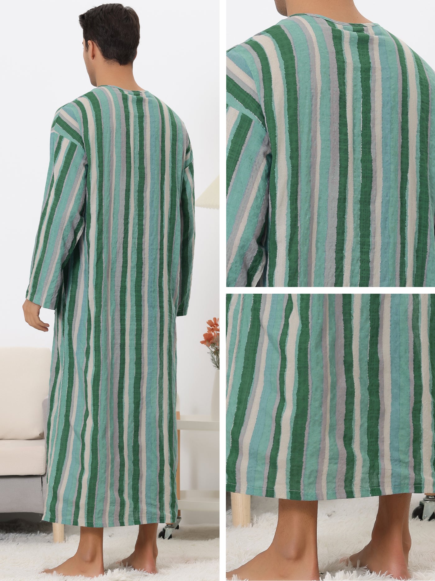 Bublédon Striped Nightshirt Color Block Button Down Lounge Nightgown